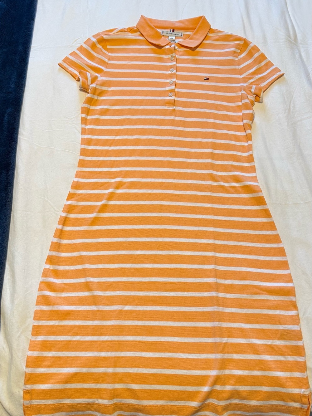 Tommy Hilfiger Orange & White Striped Polo Shirt Dress